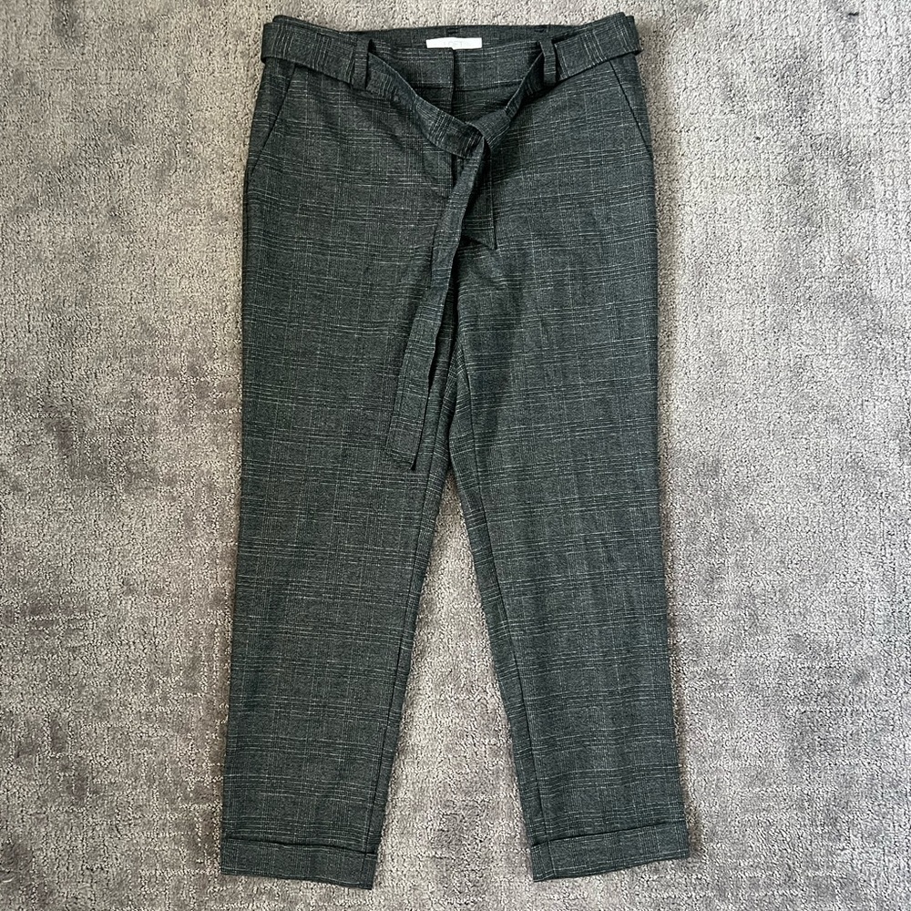LOFT Belted Cropped Straight Leg Trouser Pants